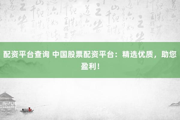 配资平台查询 中国股票配资平台：精选优质，助您盈利！