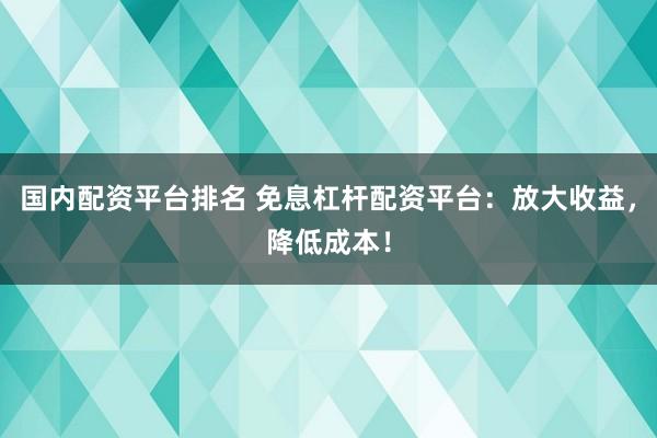 国内配资平台排名 免息杠杆配资平台：放大收益，降低成本！