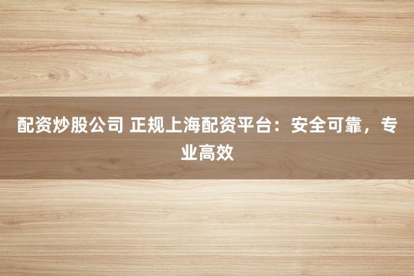 配资炒股公司 正规上海配资平台：安全可靠，专业高效