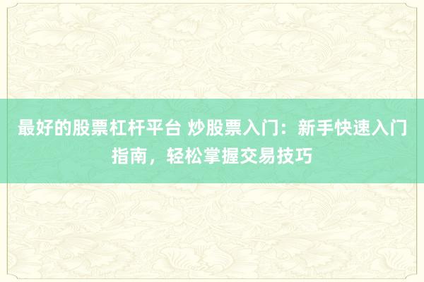 最好的股票杠杆平台 炒股票入门：新手快速入门指南，轻松掌握交易技巧