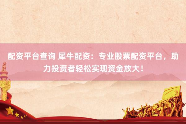 配资平台查询 犀牛配资：专业股票配资平台，助力投资者轻松实现资金放大！