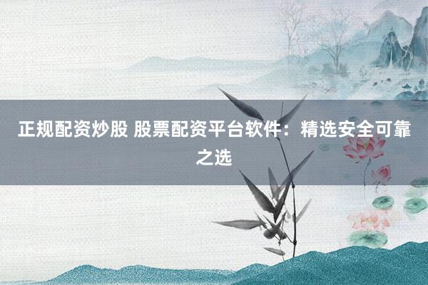 正规配资炒股 股票配资平台软件：精选安全可靠之选